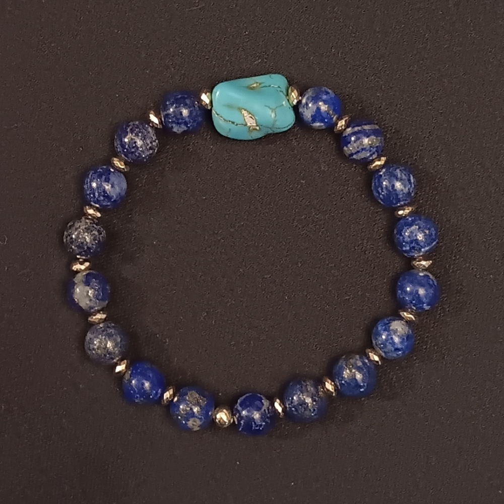 2 For $12 -Lapis Lazuli and faux turquoise beaded bracelet